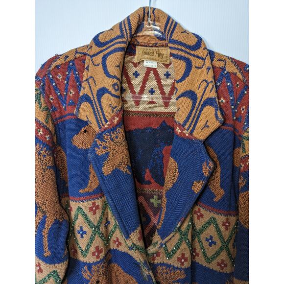 Vintage Painted Pony Tapestry Woven Blazer Cabin Moose Pattern Beaded OS - Picture 6 of 9